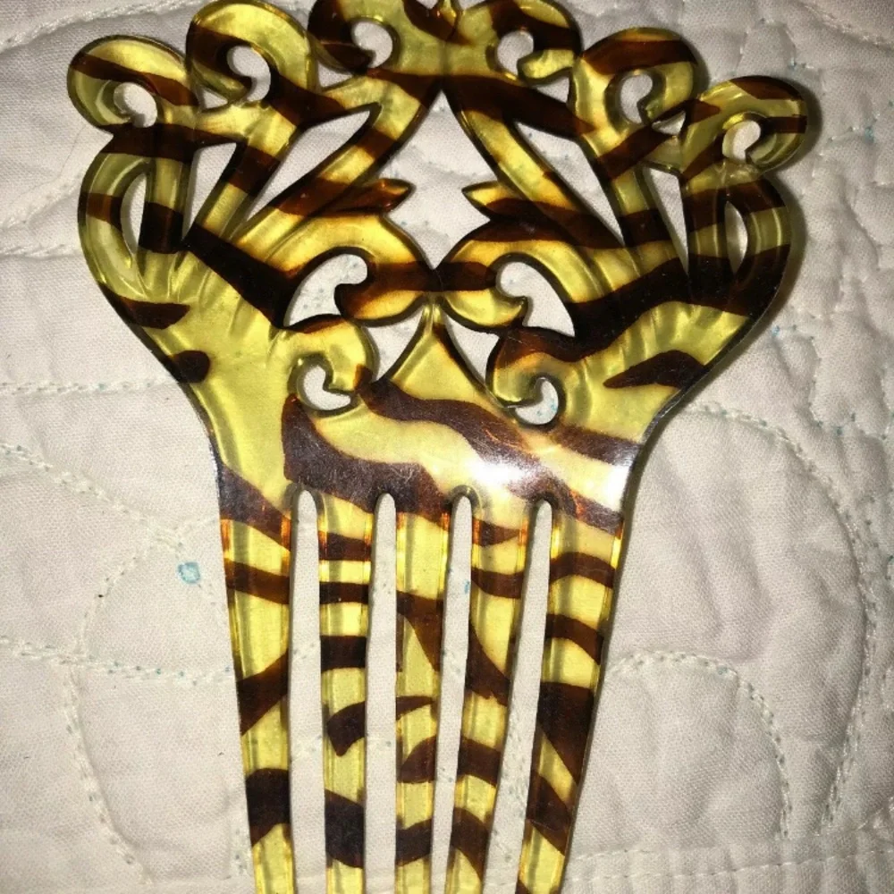 2 Antique black‎ celluloid HAIR COMB rhinestone